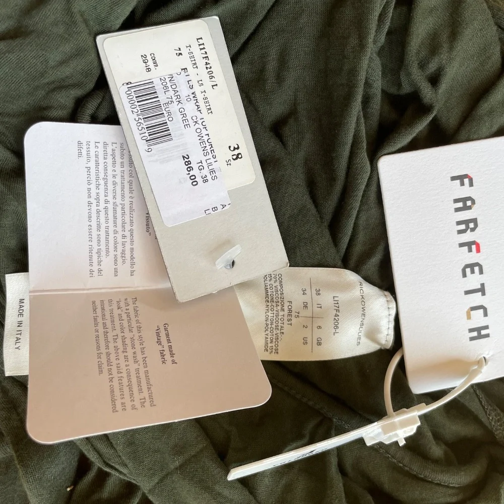 Rick Owens Lilies long sleeve draped top NWT 38IT, US2 - Picture 7 of 8